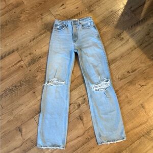 Abercrombie & Fitch Blue Straight Leg Jeans with Distressed Details